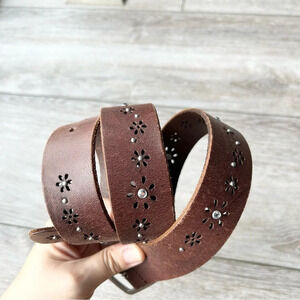 Aeropostale Genuine  Leather Rhinestones Floral Laser Cut Belt